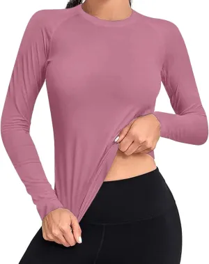 Womens Long Sleeve Shirts Basic Apparel Shirts Crewneck Tshirt Quick-Dry Workout Yoga Running Athletic Gym Tops