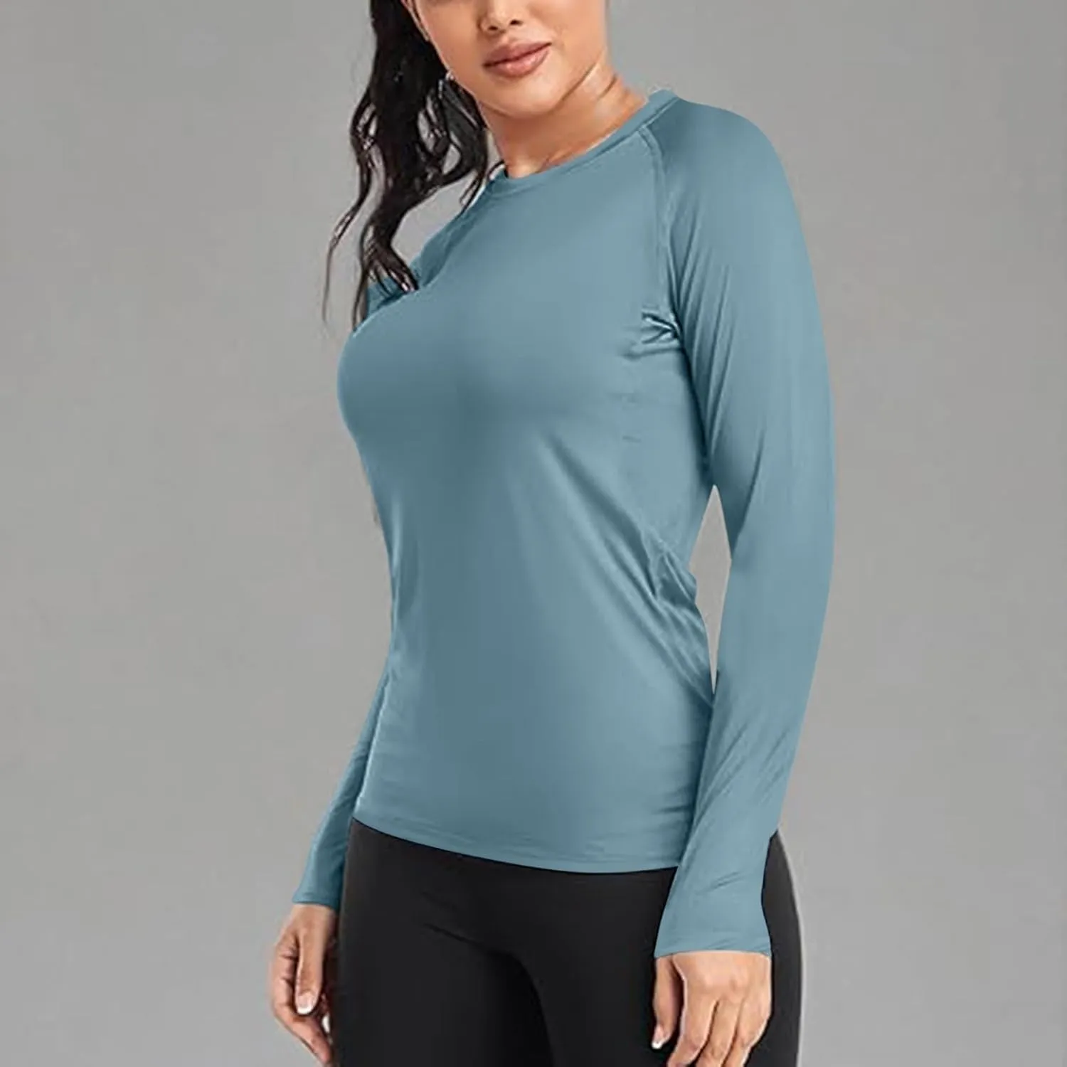 Womens Long Sleeve Shirts Basic Apparel Shirts Crewneck Tshirt Quick-Dry Workout Yoga Running Athletic Gym Tops