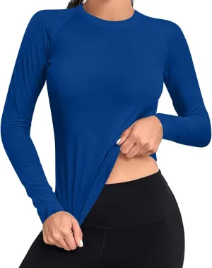 Womens Long Sleeve Shirts Basic Apparel Shirts Crewneck Tshirt Quick-Dry Workout Yoga Running Athletic Gym Tops