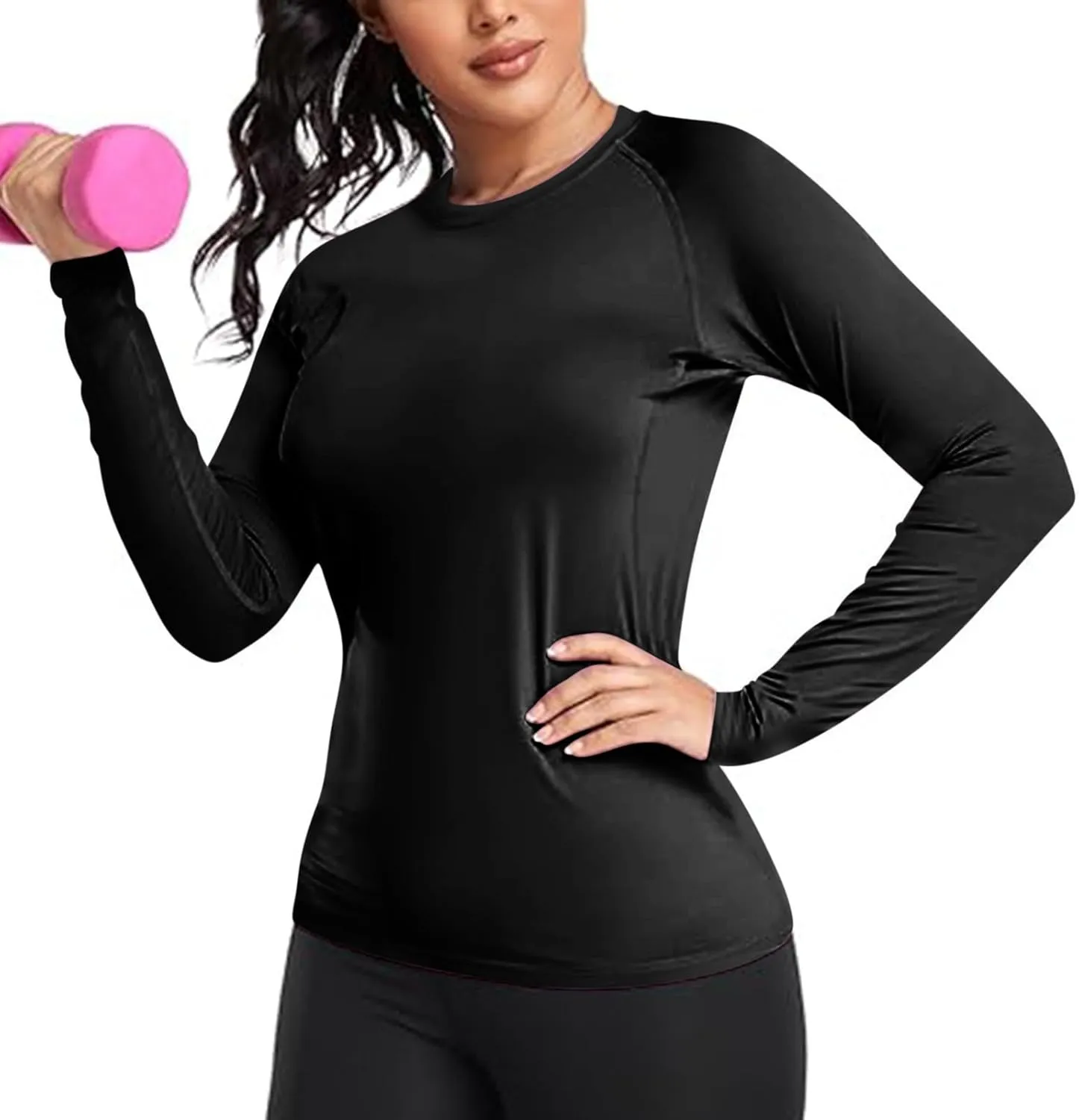 Womens Long Sleeve Shirts Basic Apparel Shirts Crewneck Tshirt Quick-Dry Workout Yoga Running Athletic Gym Tops