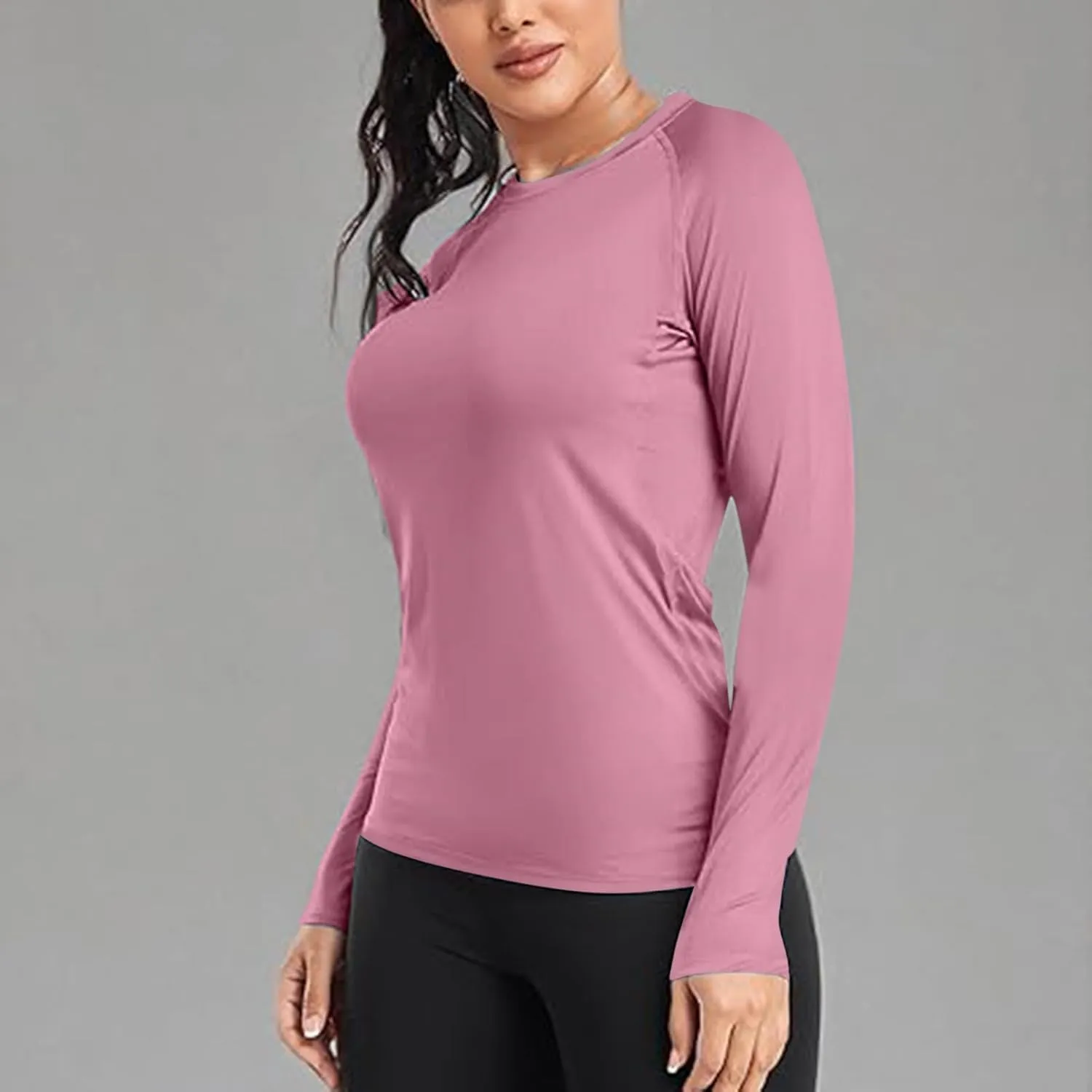 Womens Long Sleeve Shirts Basic Apparel Shirts Crewneck Tshirt Quick-Dry Workout Yoga Running Athletic Gym Tops