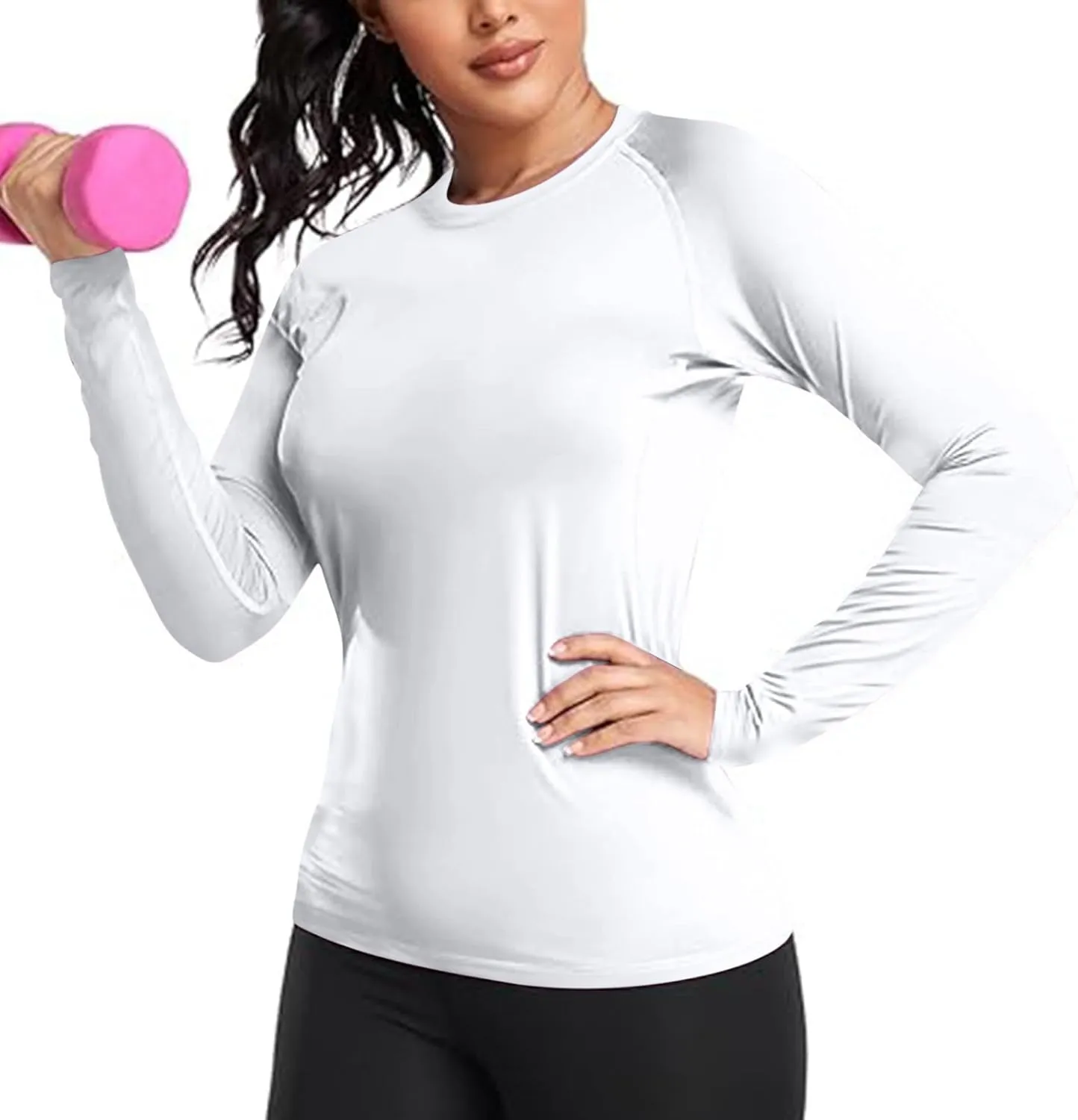 Womens Long Sleeve Shirts Basic Apparel Shirts Crewneck Tshirt Quick-Dry Workout Yoga Running Athletic Gym Tops