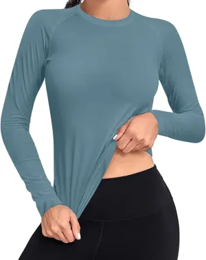 Womens Long Sleeve Shirts Basic Apparel Shirts Crewneck Tshirt Quick-Dry Workout Yoga Running Athletic Gym Tops