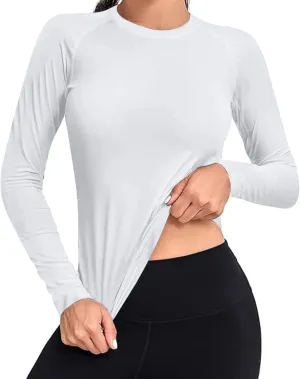 Womens Long Sleeve Shirts Basic Apparel Shirts Crewneck Tshirt Quick-Dry Workout Yoga Running Athletic Gym Tops