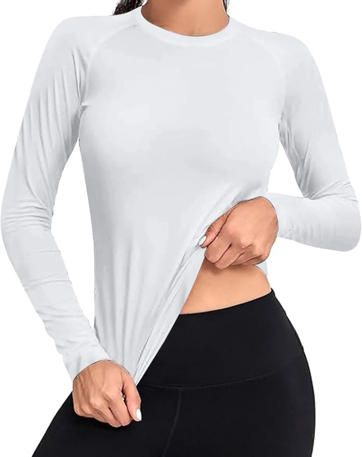 Womens Long Sleeve Shirts Basic Apparel Shirts Crewneck Tshirt Quick-Dry Workout Yoga Running Athletic Gym Tops