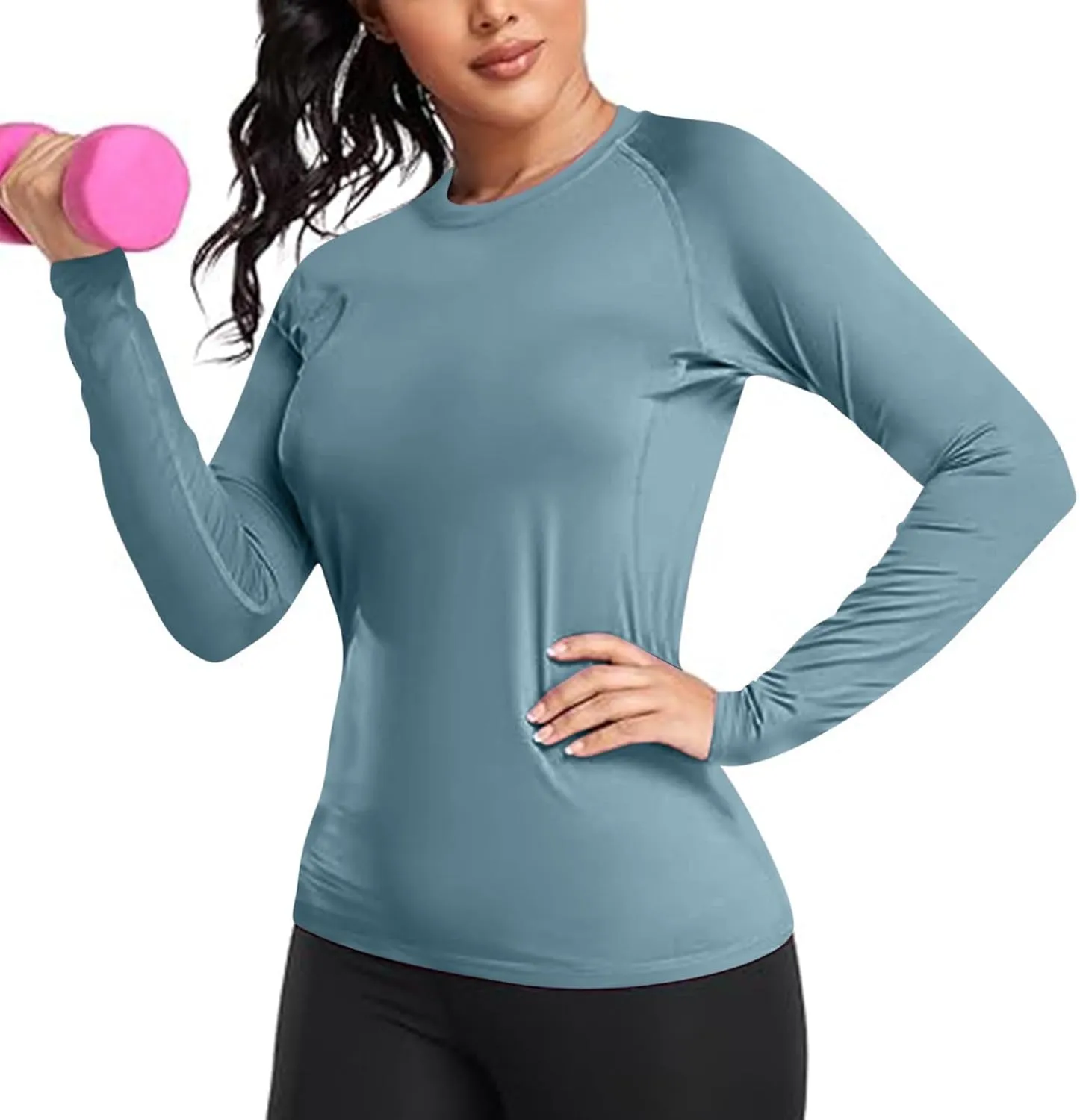 Womens Long Sleeve Shirts Basic Apparel Shirts Crewneck Tshirt Quick-Dry Workout Yoga Running Athletic Gym Tops