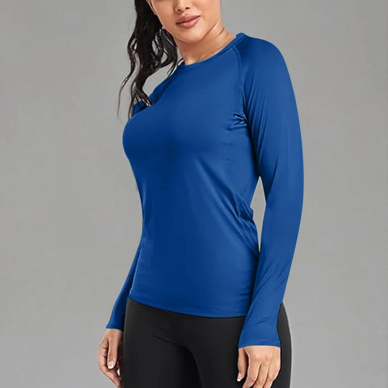 Womens Long Sleeve Shirts Basic Apparel Shirts Crewneck Tshirt Quick-Dry Workout Yoga Running Athletic Gym Tops