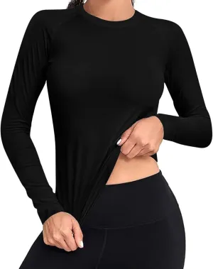 Womens Long Sleeve Shirts Basic Apparel Shirts Crewneck Tshirt Quick-Dry Workout Yoga Running Athletic Gym Tops
