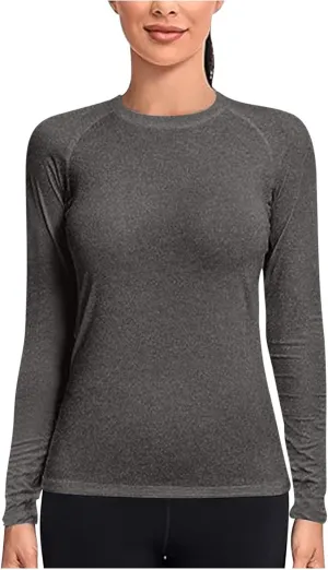 Womens Long Sleeve Shirts Basic Apparel Shirts Crewneck Tshirt Quick-Dry Workout Yoga Running Athletic Gym Tops