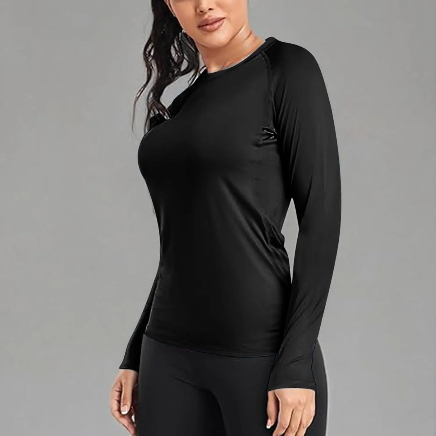 Womens Long Sleeve Shirts Basic Apparel Shirts Crewneck Tshirt Quick-Dry Workout Yoga Running Athletic Gym Tops