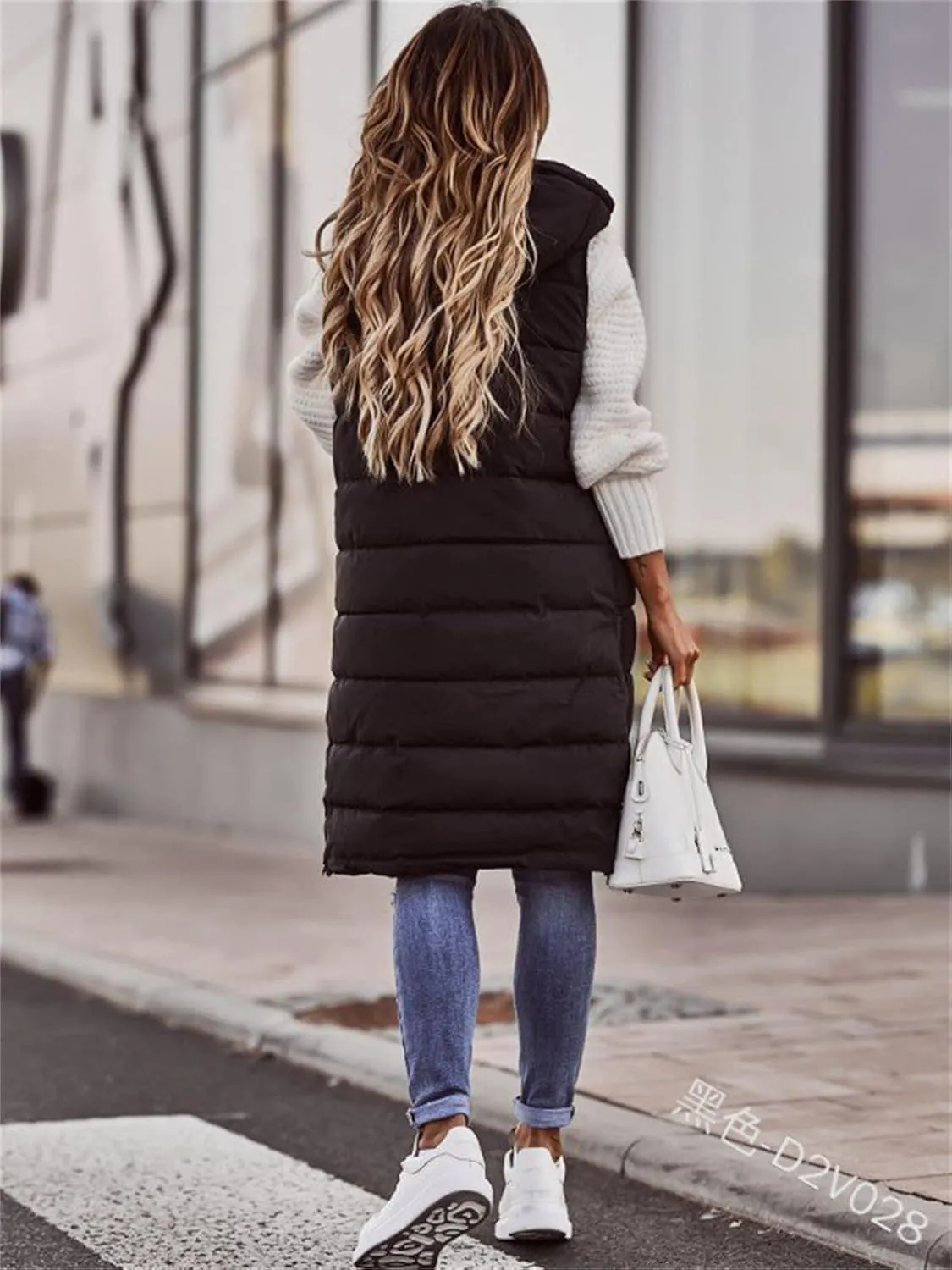 Womens Long Vest Puffer Sleveless Hoodies Quilted Vest Oversized Outdoor Puffer Down Coat Thickened Winter Warm Jacket
