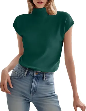 Women's Mock Turtleneck Tops Ice Silk Short Sleeve Slim Fit Summer Casual Shirts Lightweight Basic Tees Dressy Shirt for Work