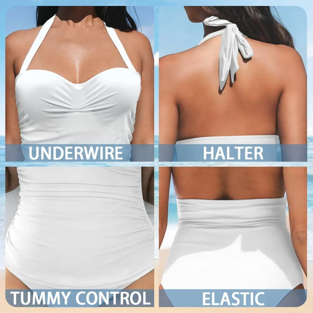 Womens One Piece Bathing Suit Tummy Control Swimsuit with Beach Cover up Wrap Skirt Sarong Cheeky Two Piece 2XL