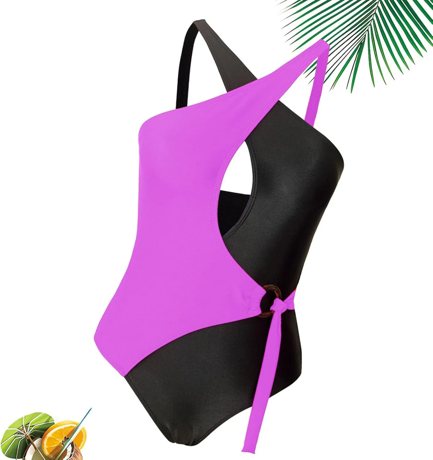 Women's One Piece Bikini Swimsuits Front Cross Keyhole Tummy Control Backless Bathing Suit Color Block Beachwear