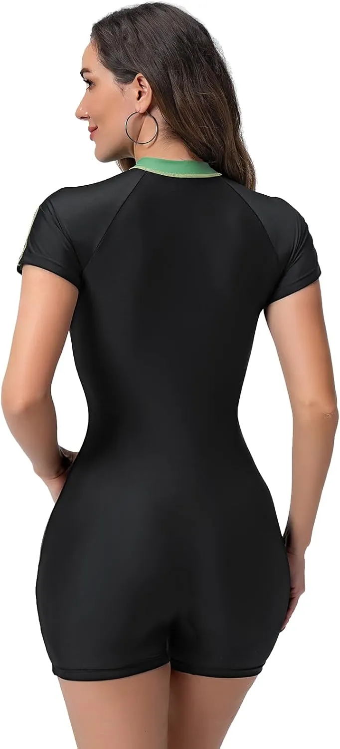 Women's One Piece Rashguard Floral Surfing Swimsuits Swim Rash Guard Boyleg Bathing Suit UV Protection Swimwear
