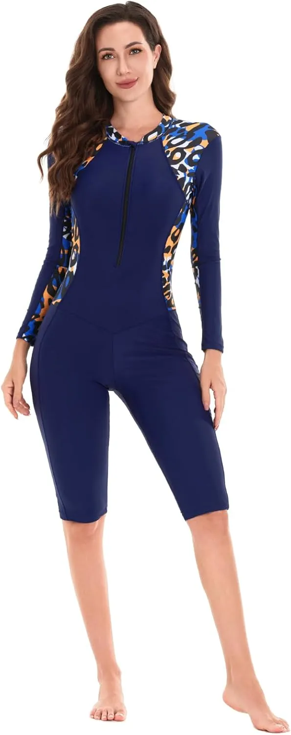 Women's One Piece Rashguard Floral Surfing Swimsuits Swim Rash Guard Boyleg Bathing Suit UV Protection Swimwear