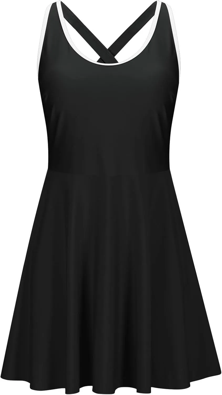 Womens One Piece Swimsuit Crewneck Cute Tummy Control Adjustable Straps Bathing Suits 2025 Casual Slimming Swim Dress