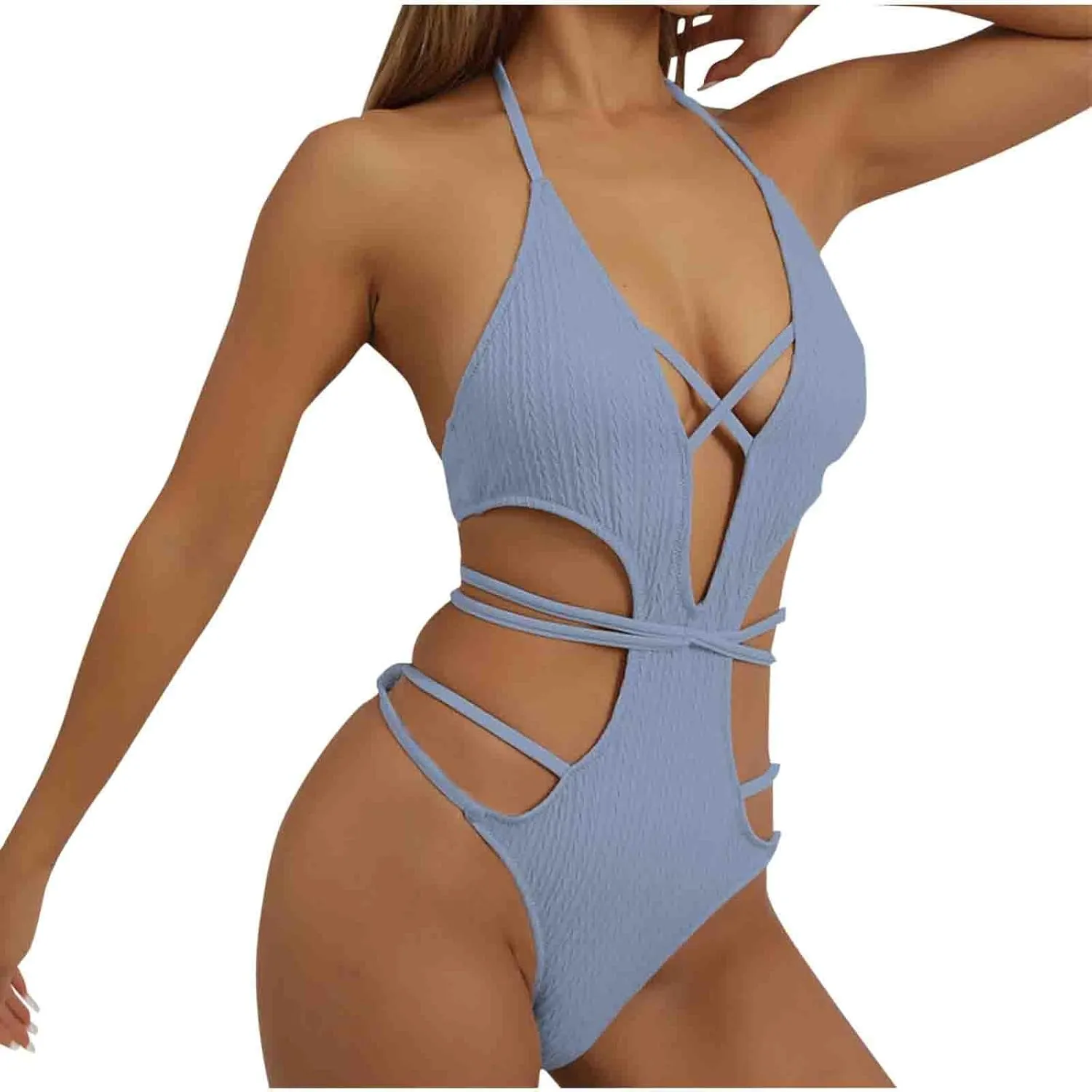 Women's One Piece Swimsuit Tummy Control Bathing Suits Sexy V Neck Swimwear Backless Strap Bikini Swimsuit