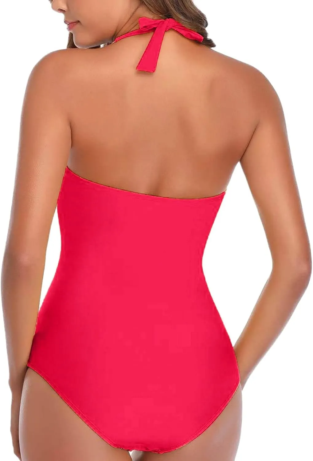 Women's One Piece Swimsuit Tummy Control Ruched Bathing Suits Slimming Halter Swimwear Push Up High Cut Swim Suit