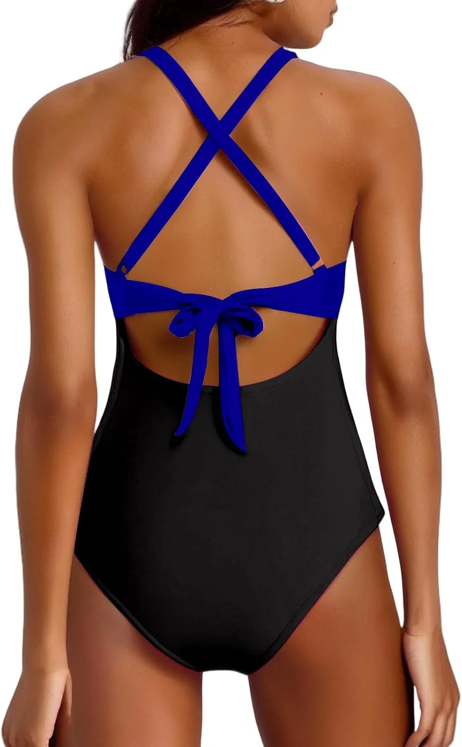 Womens One Piece Swimsuits Waisted Cross Tummy Control Cutout High Waisted Bathing Suit Straps Pad Swimwear