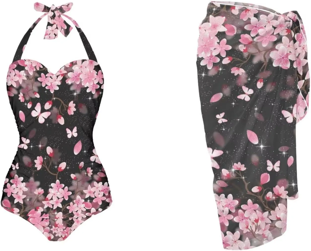 Womens One-Piece Swimsuits with Cover Up Wrap Skirt Tummy Control Swimwear Plus Size Bathing Suit 2X Monokini