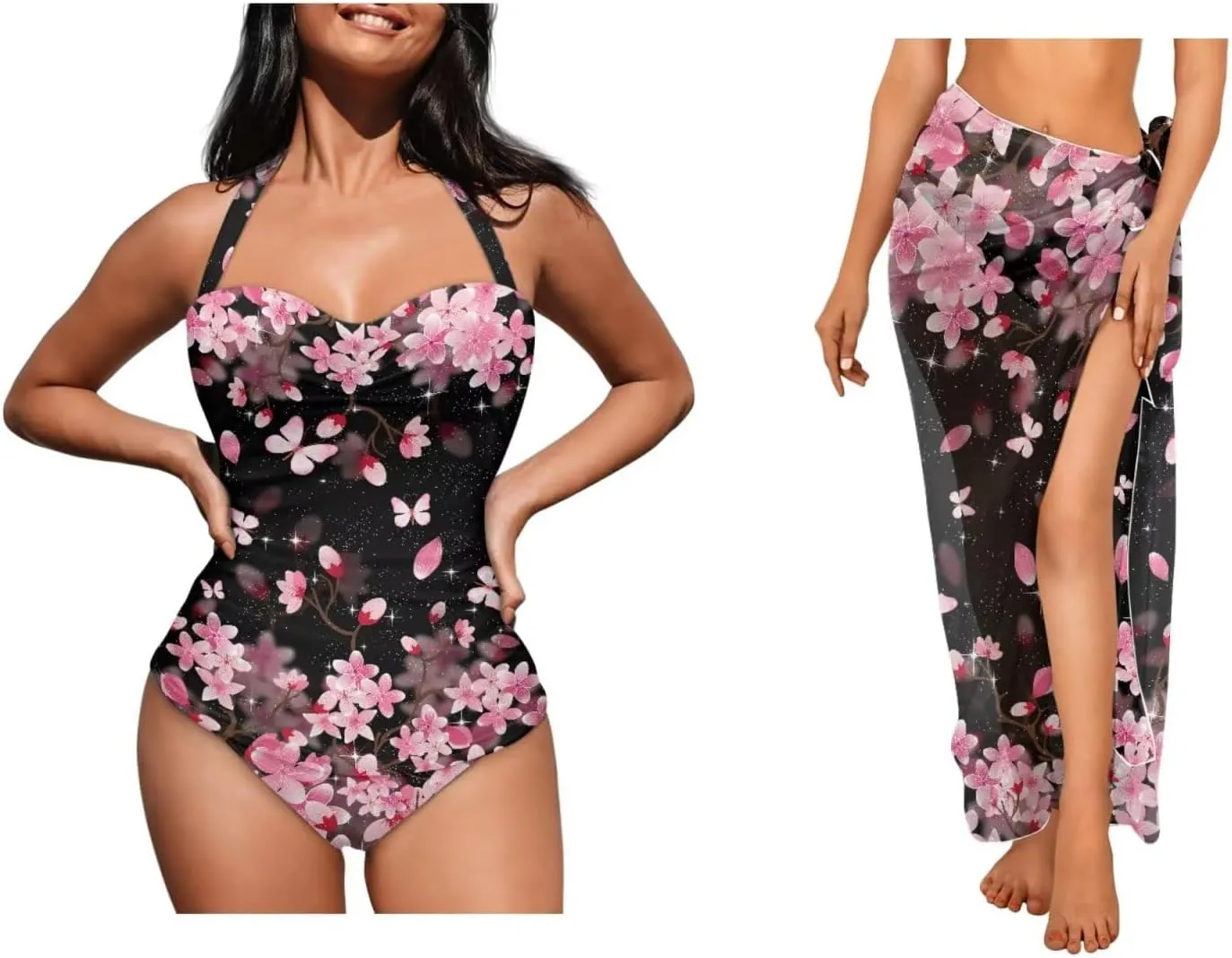 Womens One-Piece Swimsuits with Cover Up Wrap Skirt Tummy Control Swimwear Plus Size Bathing Suit 2X Monokini