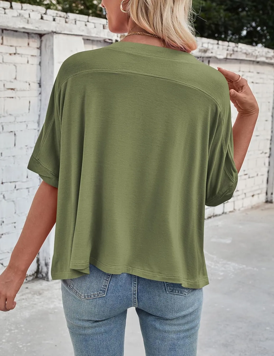 Womens Oversized Cotton Crop Tops Casual Basic Gym Workout Running T-Shirts