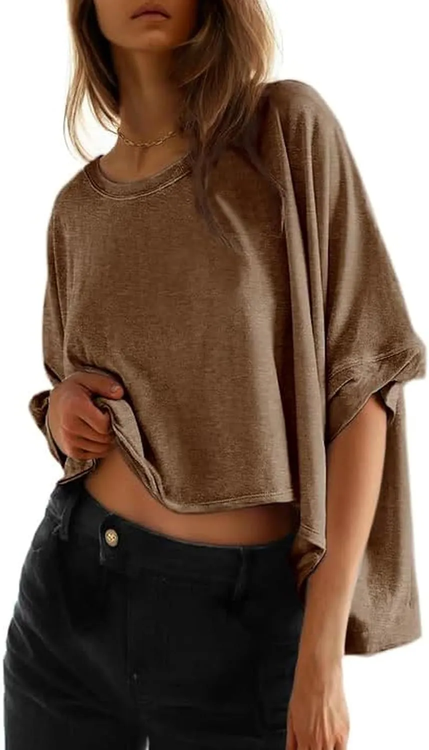Womens Oversized Cotton Crop Tops Casual Basic Gym Workout Running T-Shirts