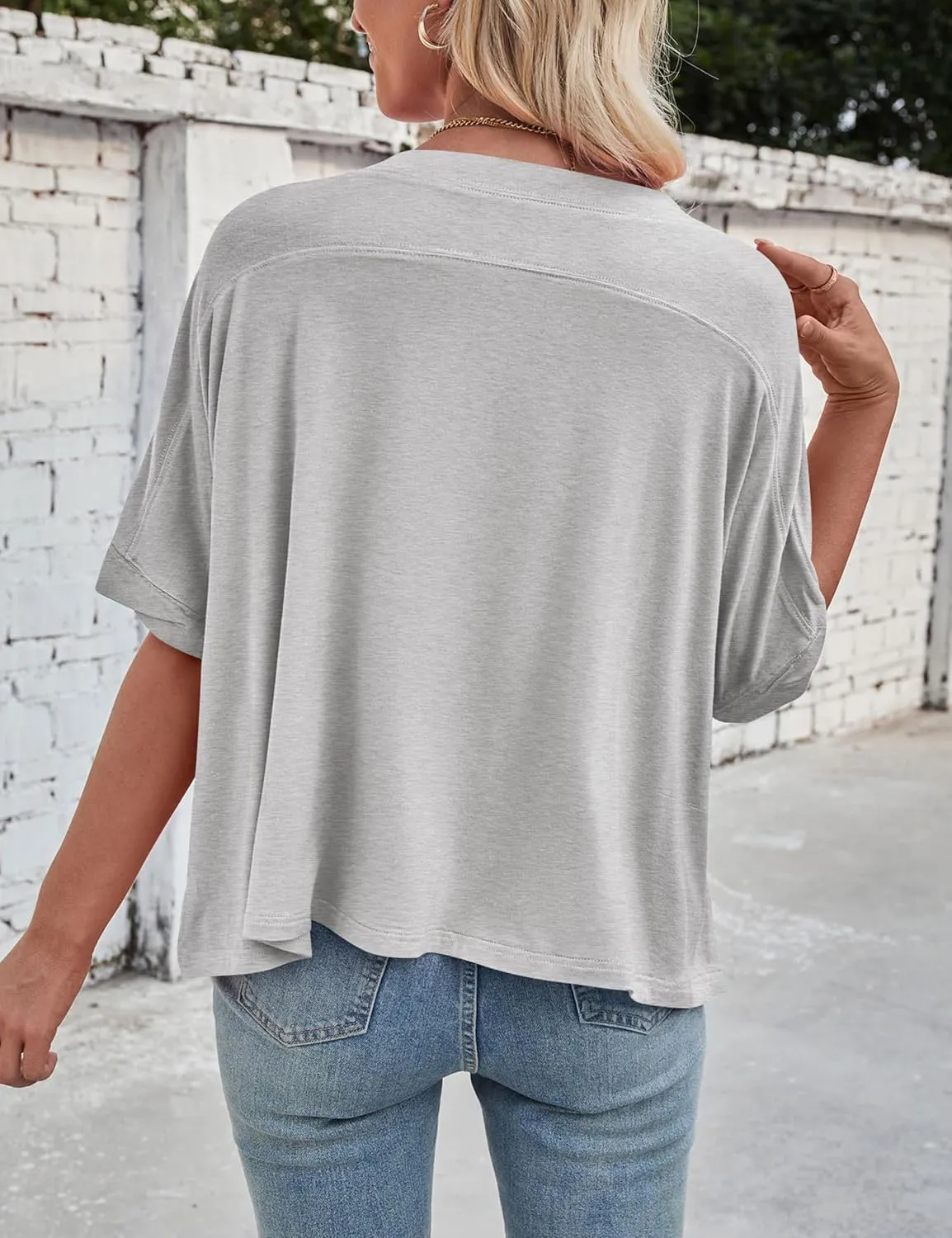 Womens Oversized Cotton Crop Tops Casual Basic Gym Workout Running T-Shirts