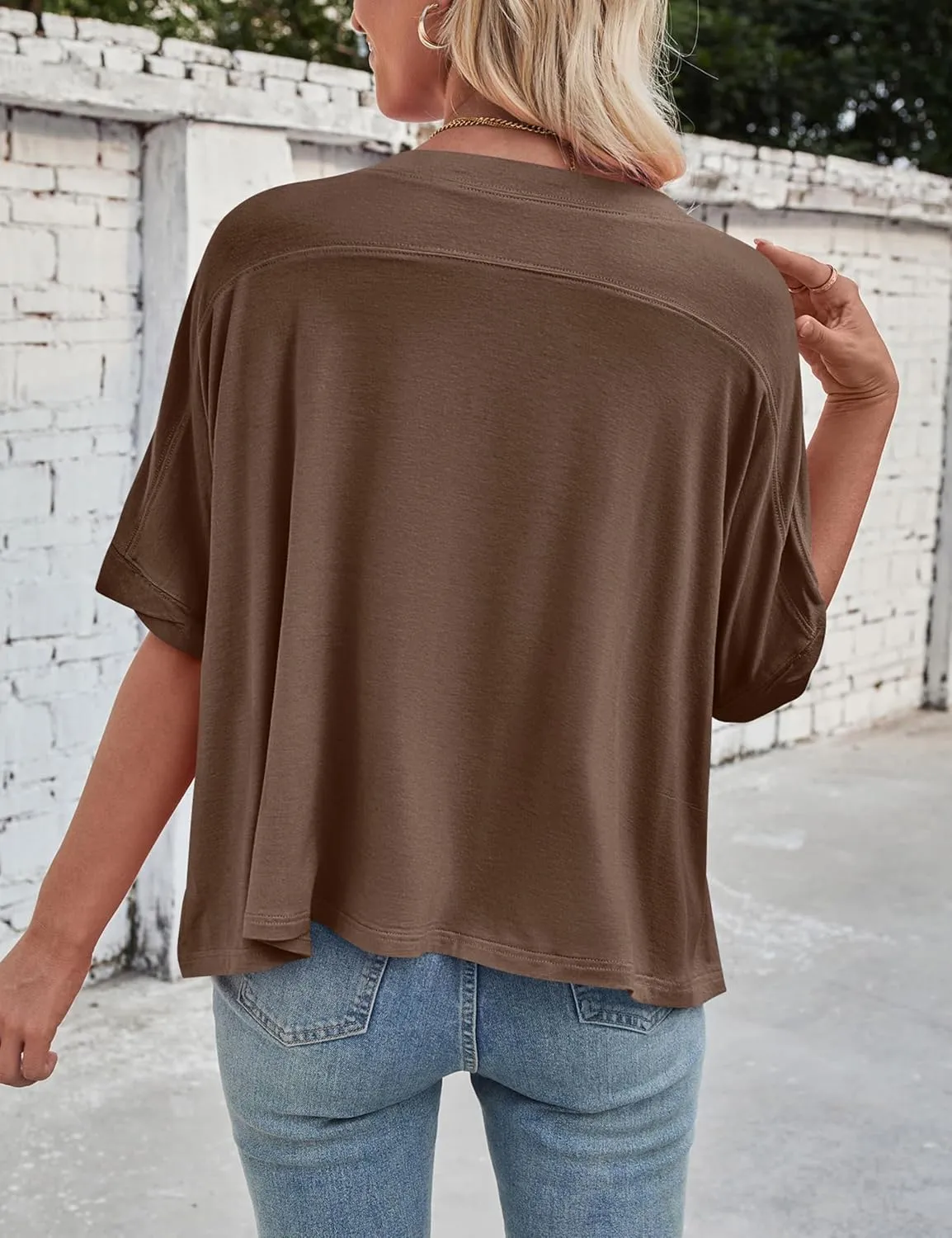 Womens Oversized Cotton Crop Tops Casual Basic Gym Workout Running T-Shirts