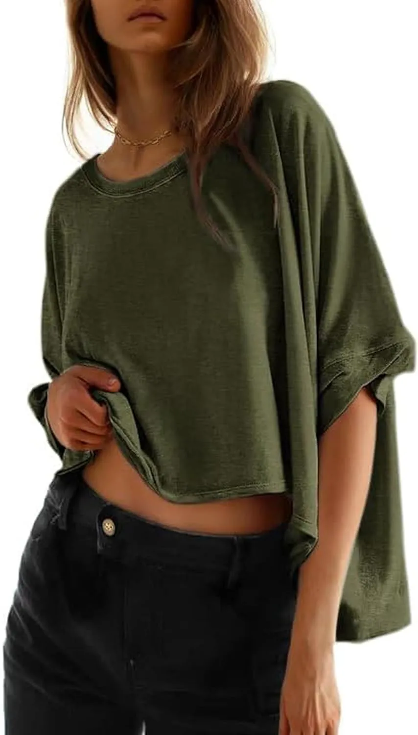 Womens Oversized Cotton Crop Tops Casual Basic Gym Workout Running T-Shirts