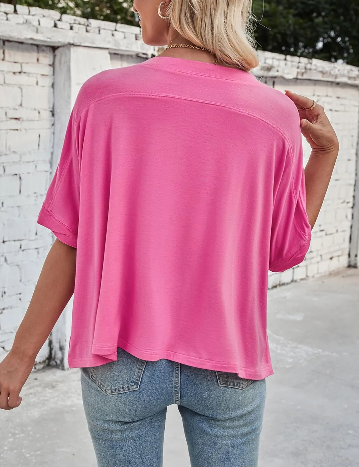 Womens Oversized Cotton Crop Tops Casual Basic Gym Workout Running T-Shirts