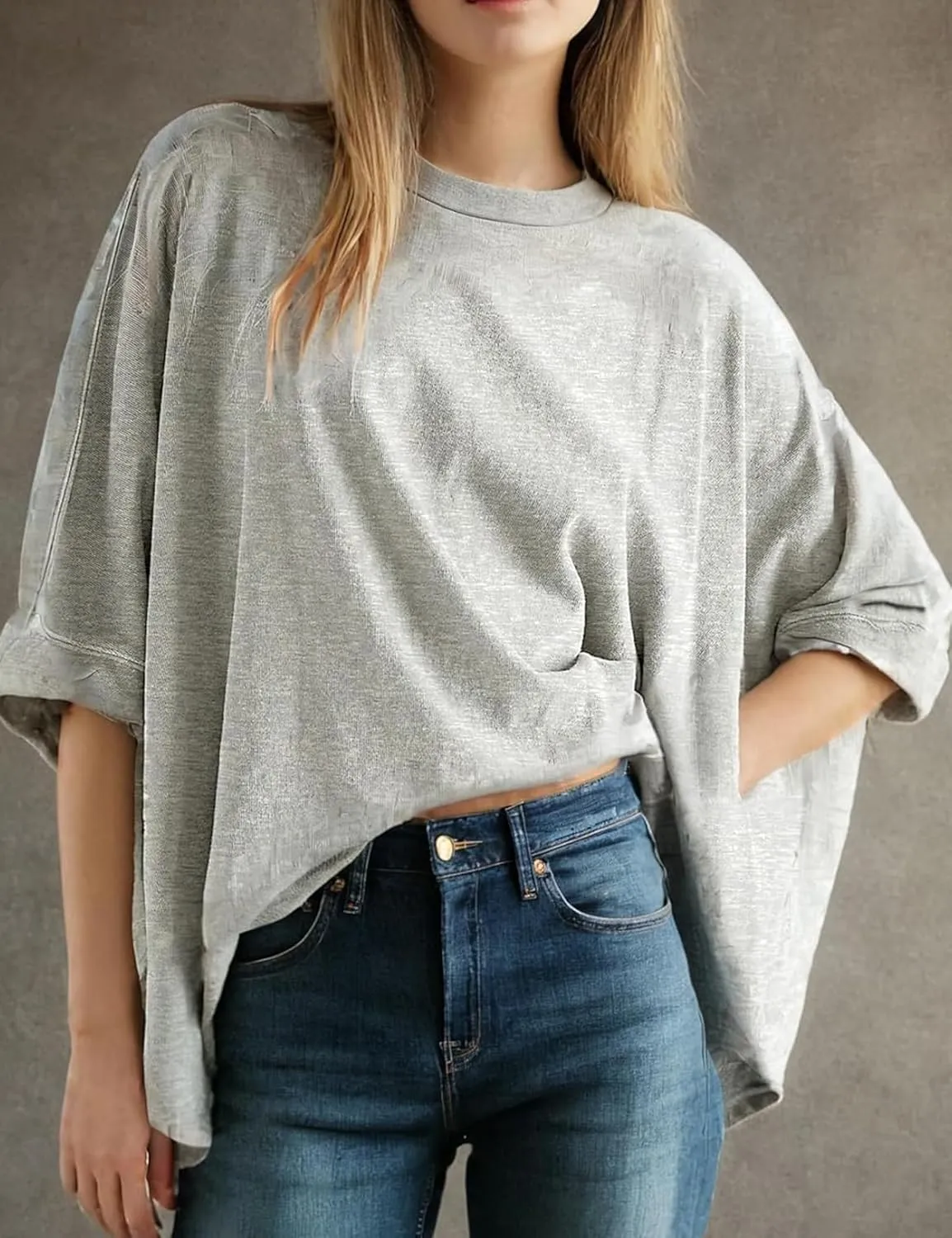 Womens Oversized Cotton Crop Tops Casual Basic Gym Workout Running T-Shirts