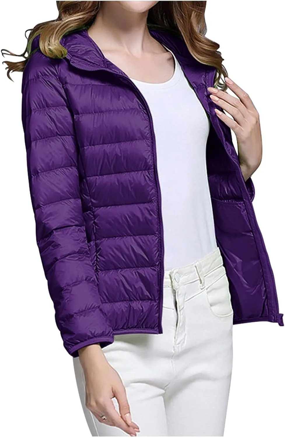 Women's Packable Puffer Jacket, Lightweight down Jackets Winter Warm Quilted Coats Full-Zip Cycling Running Jackets