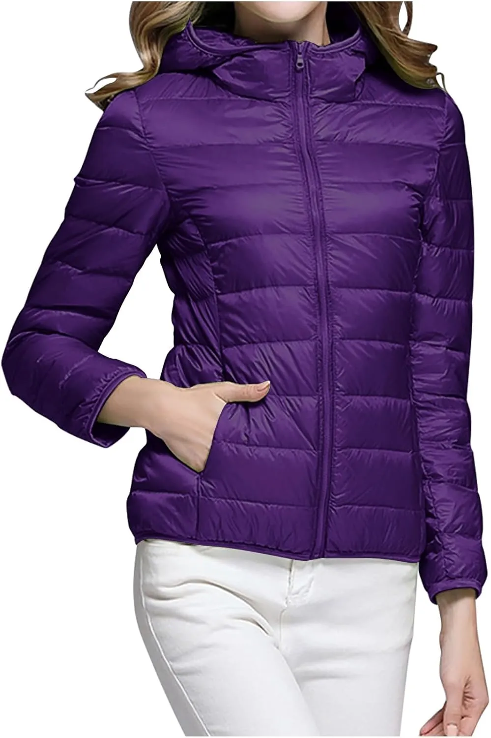 Women's Packable Puffer Jacket, Lightweight down Jackets Winter Warm Quilted Coats Full-Zip Cycling Running Jackets