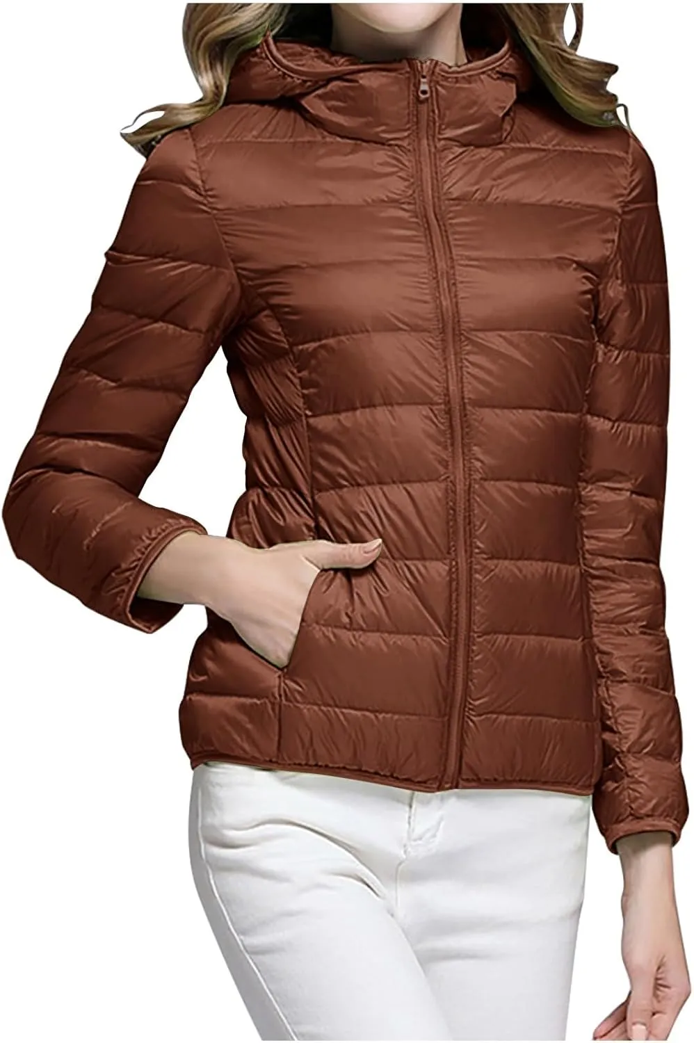 Women's Packable Puffer Jacket, Lightweight down Jackets Winter Warm Quilted Coats Full-Zip Cycling Running Jackets