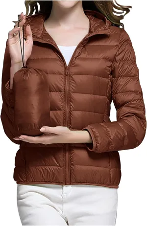 Women's Packable Puffer Jacket, Lightweight down Jackets Winter Warm Quilted Coats Full-Zip Cycling Running Jackets