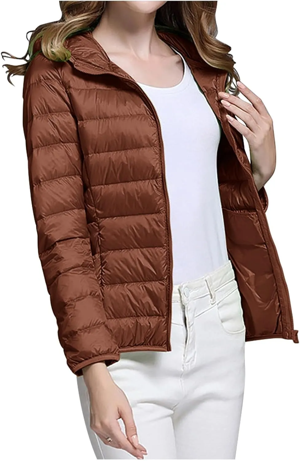 Women's Packable Puffer Jacket, Lightweight down Jackets Winter Warm Quilted Coats Full-Zip Cycling Running Jackets