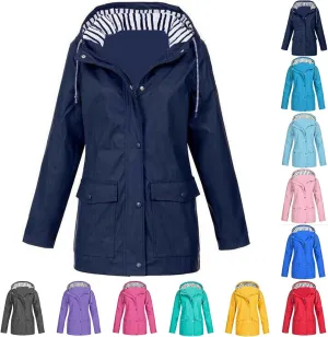 Womens Rain Coat Active Outdoor Rain Jacket Lightweight Zip Up Summer Fall Raincoat Windbreaker with Hood Trench Coat