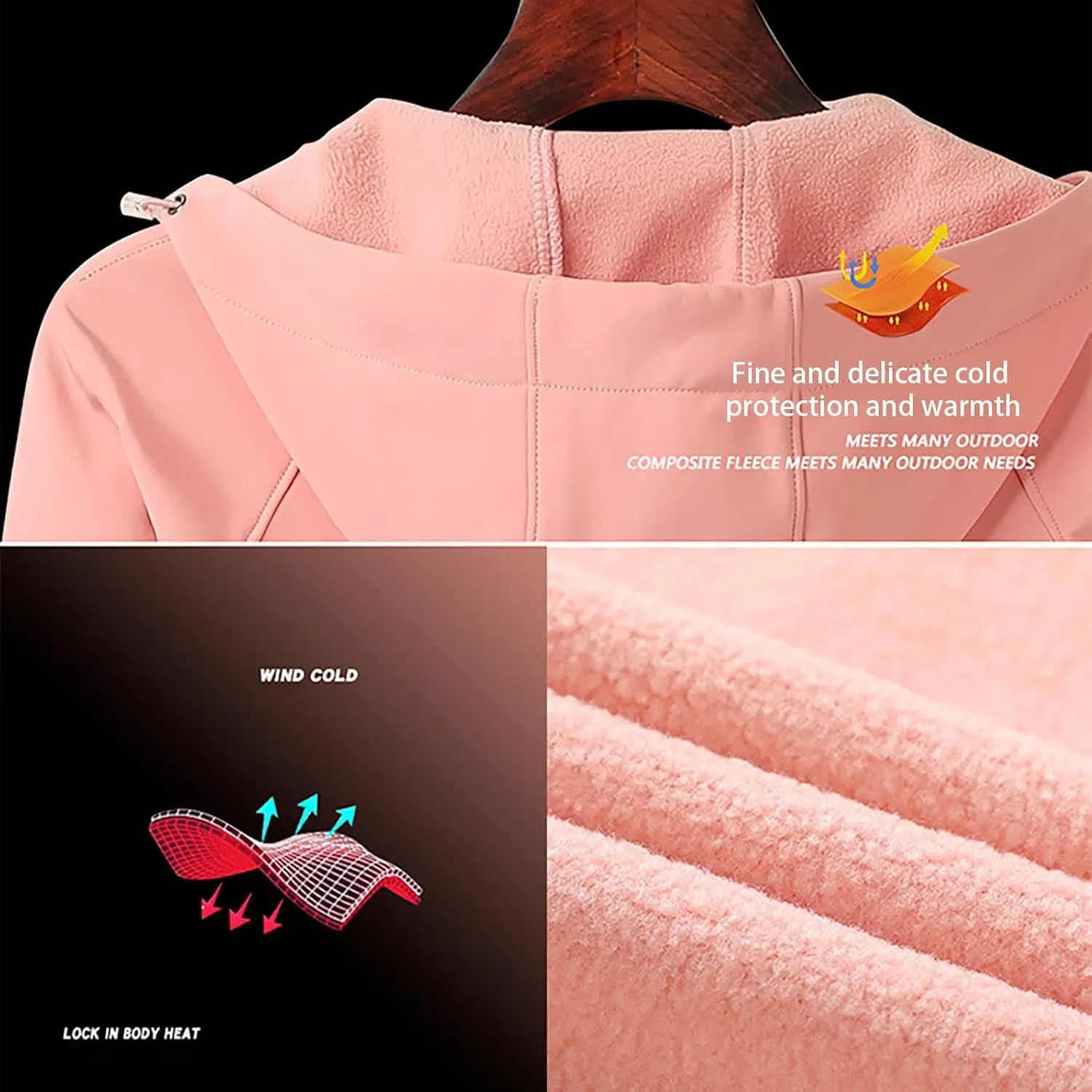 Women's Rain Jacket Plus Size Softshell Raincoat Fleece Lined Warm Hooded Windbreaker Waterproof Jackets With Pocket