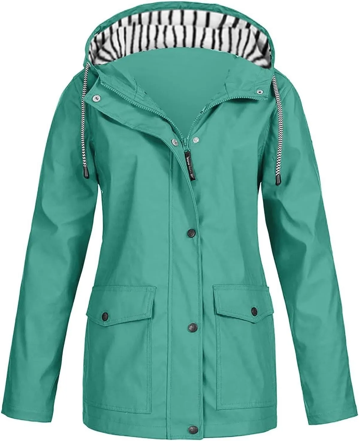 Womens Rain Jacket Waterproof Windproof Hooded Zip Up Raincoat Outdoor Hiking Fall Winter Trench Coat with Pockets