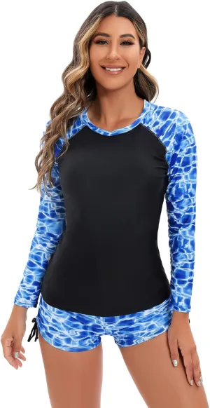 Women's Rashguard Swimsuit Floral Zipper Long Sleeve/Short Sleeve Bathing Suit Swim Shirt Boyleg Surfing Wetsuit