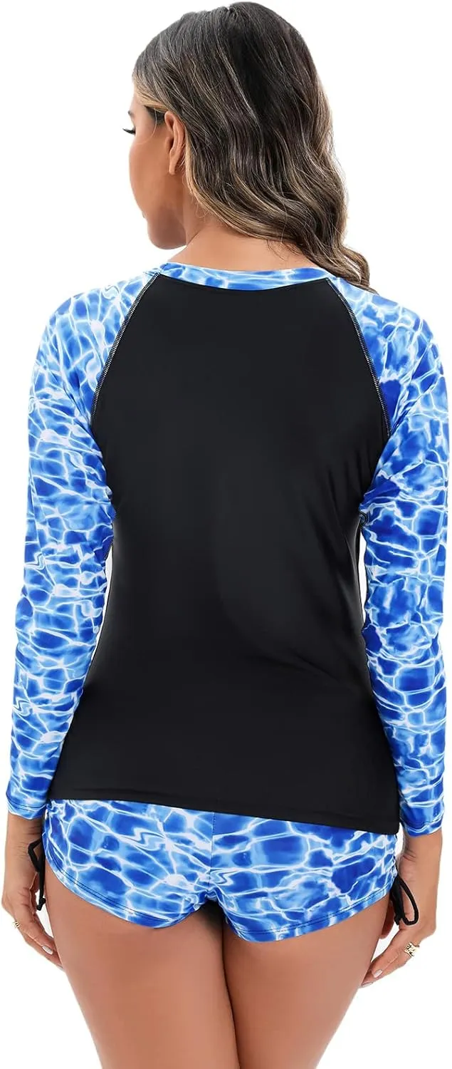 Women's Rashguard Swimsuit Floral Zipper Long Sleeve/Short Sleeve Bathing Suit Swim Shirt Boyleg Surfing Wetsuit