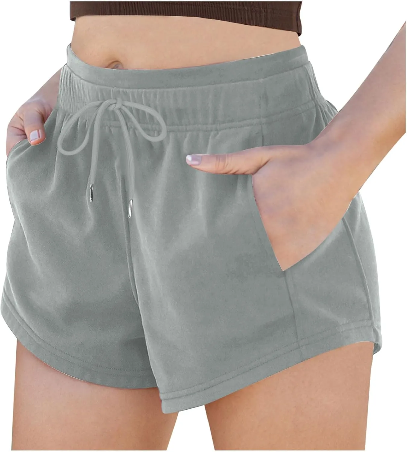 Women's Running Shorts with Pockets Summer High Waisted Drawstring Workout Shorts Casual Lounge Athletic Short Pants