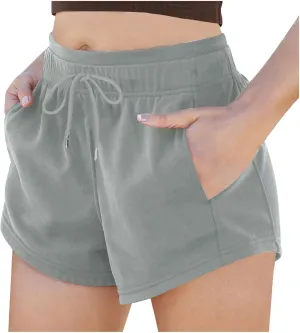 Women's Running Shorts with Pockets Summer High Waisted Drawstring Workout Shorts Casual Lounge Athletic Short Pants