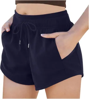Women's Running Shorts with Pockets Summer High Waisted Drawstring Workout Shorts Casual Lounge Athletic Short Pants