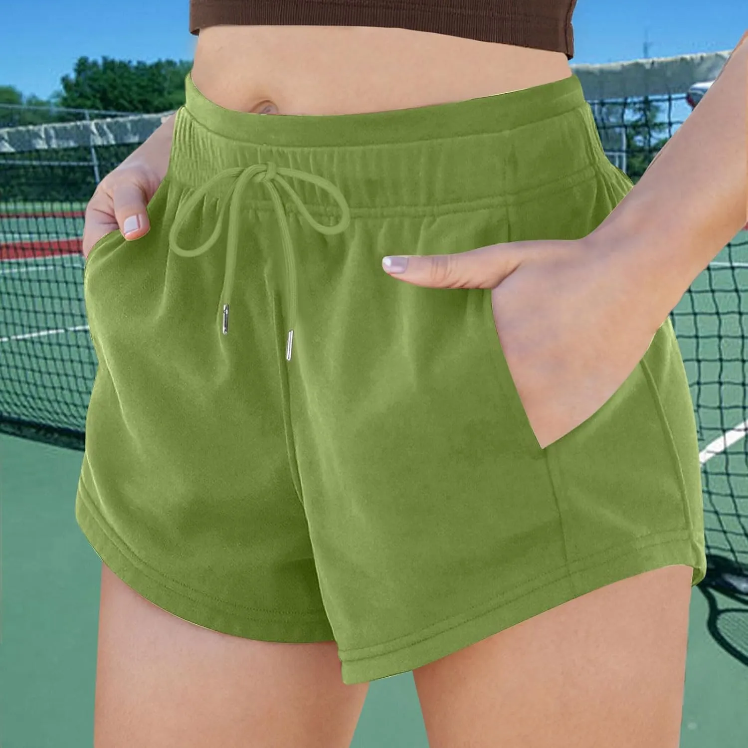 Women's Running Shorts with Pockets Summer High Waisted Drawstring Workout Shorts Casual Lounge Athletic Short Pants