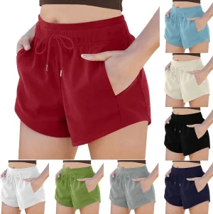 Women's Running Shorts with Pockets Summer High Waisted Drawstring Workout Shorts Casual Lounge Athletic Short Pants