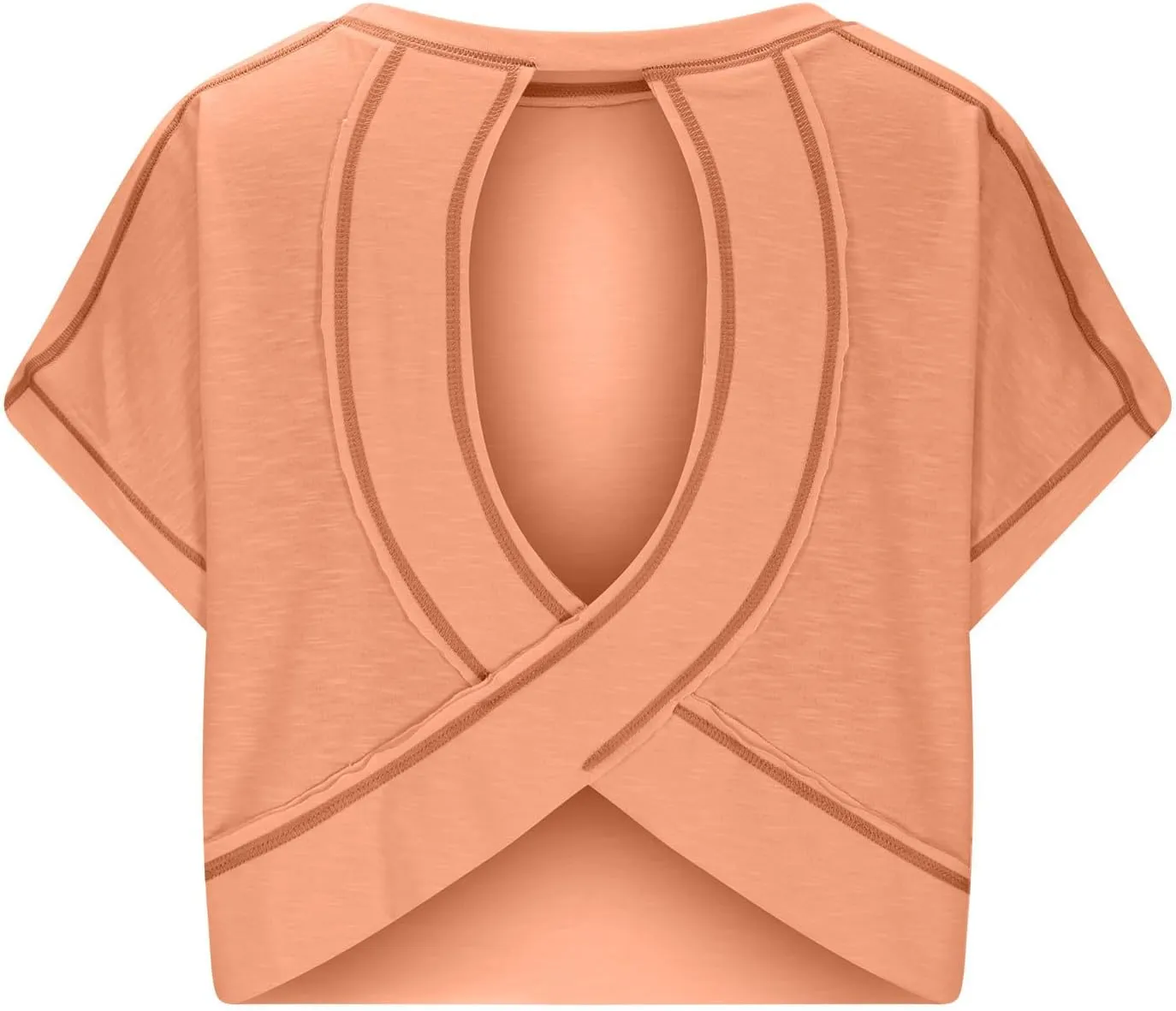Women's Sexy Open Back Yoga Crop Tops - Cute Summer Crew Neck Athletic Running Shirts Loose Workout Short Sleeve Pullover
