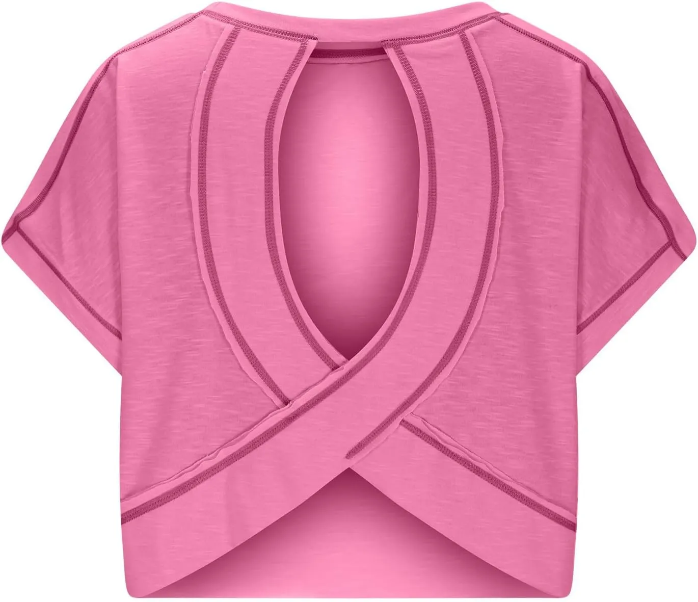 Women's Sexy Open Back Yoga Crop Tops - Cute Summer Crew Neck Athletic Running Shirts Loose Workout Short Sleeve Pullover